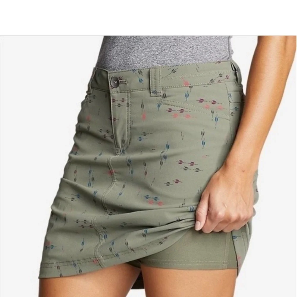 Eddie Bauer Adventurer 2.0 Olive Green Horizon Skirt Skort Shorts Arrow UPF 50